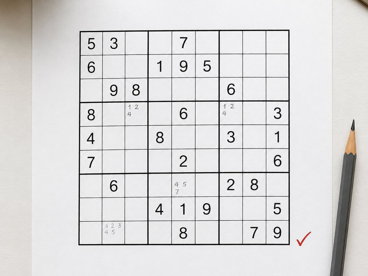 Grille de Sudoku neuf par neuf avec annotations au crayon